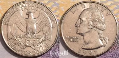 США 25 центов (квотер) 1997 года P, KM# 164a, a120-013