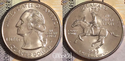 США 25 центов (квотер) 1999 года P, KM# 293, UNC, 160-024