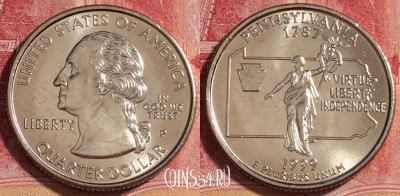 США 25 центов (квотер) 1999 года P, KM# 294, UNC, 262-076