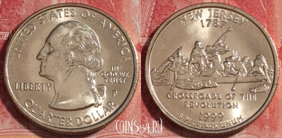 США 25 центов (квотер) 1999 года P, KM# 295, UNC, 262-080