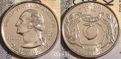 США 25 центов (квотер) 1999 года P, KM# 296, UNC, 160-041