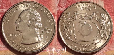 США 25 центов (квотер) 1999 года P, KM# 296, UNC, 262-063