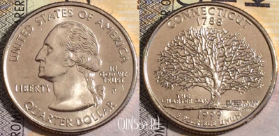 США 25 центов (квотер) 1999 года P, KM# 297, UNC, 160-045