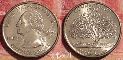 США 25 центов (квотер) 1999 года P, KM# 297, UNC, 262-045