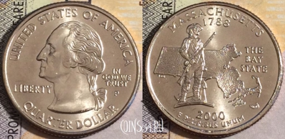США 25 центов (квотер) 2000 года P, KM# 305, UNC, 160-017