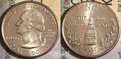 США 25 центов (квотер) 2000 года P, KM# 306, UNC, 160-053