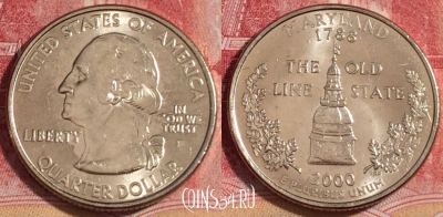 США 25 центов (квотер) 2000 года P, KM# 306, UNC, 262-077