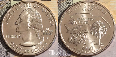 США 25 центов (квотер) 2000 P, KM# 307, UNC, 160-035