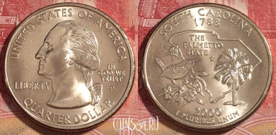 США 25 центов (квотер) 2000 года P, KM# 307, UNC, 262-085