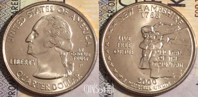 США 25 центов (квотер) 2000 года P, KM# 308, UNC, 160-019