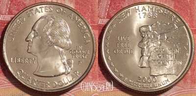 США 25 центов (квотер) 2000 года P, KM# 308, UNC, 262-088