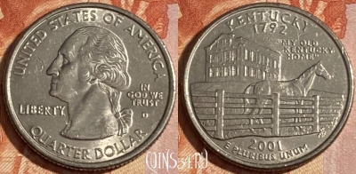 США 25 центов (квотер) 2001 года D, KM# 322, 155r-092
