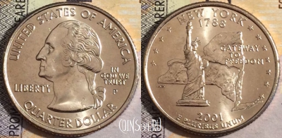 США 25 центов (квотер) 2001 года P, KM# 318, UNC, 160-042
