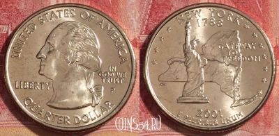 США 25 центов (квотер) 2001 года P, KM# 318, UNC, 262-095