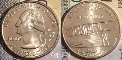 США 25 центов (квотер) 2001 года P, KM# 319, UNC, 160-064