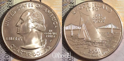 США 25 центов (квотер) 2001 года P, KM# 320, UNC, 160-050