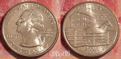 США 25 центов (квотер) 2001 года P, KM# 322, UNC, 262-096