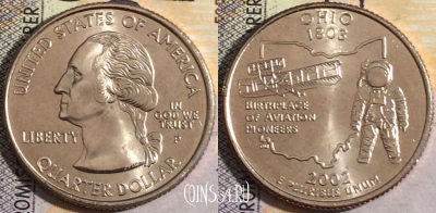 США 25 центов (квотер) 2002 года P, KM# 332, UNC, 160-048