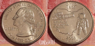 США 25 центов (квотер) 2002 года P, KM# 332, UNC, 262-079