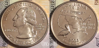 США 25 центов (квотер) 2002 года P, KM# 333, UNC, 160-018