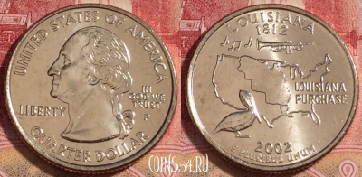 США 25 центов (квотер) 2002 года P, KM# 333, UNC, 262-042