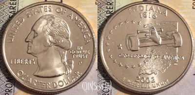 США 25 центов (квотер) 2002 года P, KM# 334, UNC, 160-025
