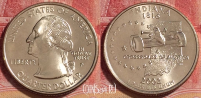 США 25 центов (квотер) 2002 года P, KM# 334, UNC, 262-084