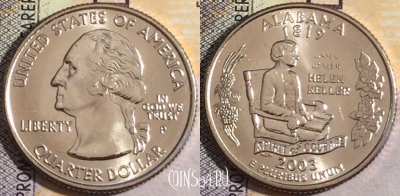 США 25 центов (квотер) 2003 года P, KM# 344, UNC, 160-012