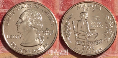 США 25 центов (квотер) 2003 года P, KM# 344, UNC, 262-075