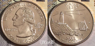 США 25 центов (квотер) 2003 года P, KM# 345, UNC, 160-052