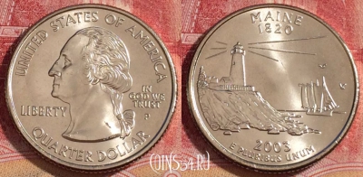 США 25 центов (квотер) 2003 года P, KM# 345, UNC, 262-086