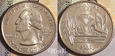 США 25 центов (квотер) 2003 года P, KM# 347, UNC, 160-054