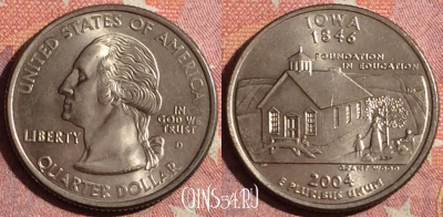 США 25 центов (квотер) 2004 года D, KM# 358, 362-104