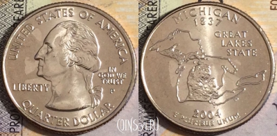 США 25 центов (квотер) 2004 года P, KM# 355, UNC, 160-066