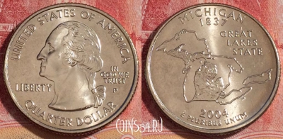 США 25 центов (квотер) 2004 года P, KM# 355, UNC, 262-072