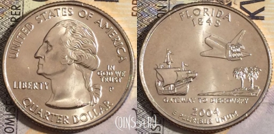США 25 центов (квотер) 2004 года P, KM# 356, UNC, 160-061