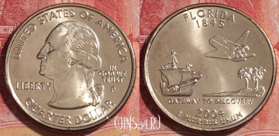 США 25 центов (квотер) 2004 года P, KM# 356, UNC, 262-060