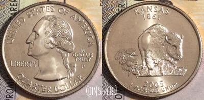 США 25 центов (квотер) 2005 года P, KM# 373, UNC, 160-049