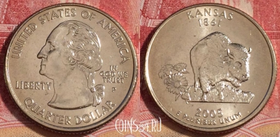 США 25 центов (квотер) 2005 года P, KM# 373, UNC, 262-087