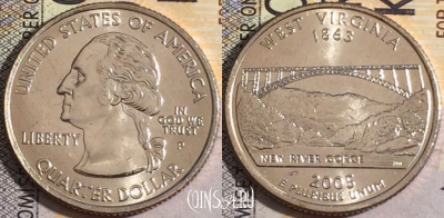 США 25 центов (квотер) 2005 года P, KM# 374, UNC, 160-027