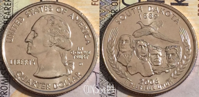 США 25 центов (квотер) 2006 года D, KM# 386, UNC, 160-034
