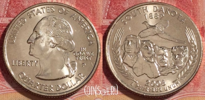 США 25 центов (квотер) 2006 года P, KM# 386, UNC, 262-089