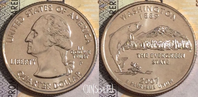 США 25 центов (квотер) 2007 года P, KM# 397, UNC, 160-063