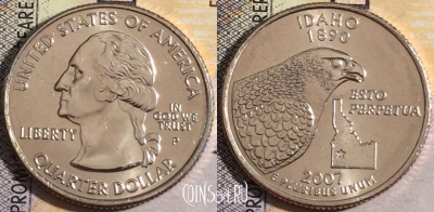 США 25 центов (квотер) 2007 года P, KM# 398, UNC, 160-016