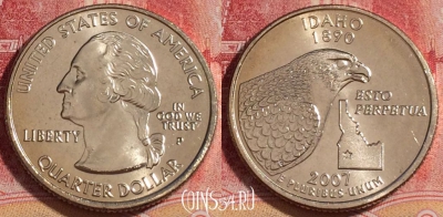 США 25 центов (квотер) 2007 года P, KM# 398, UNC, 262-052