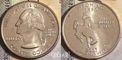 США 25 центов (квотер) 2007 года P, KM# 399, UNC, 160-065