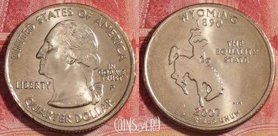 США 25 центов (квотер) 2007 года P, KM# 399, UNC, 262-050