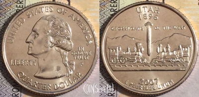 США 25 центов (квотер) 2007 года P, KM# 400, UNC, 160-062