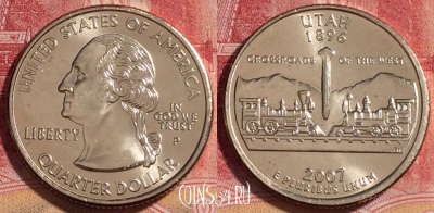 США 25 центов (квотер) 2007 года P, KM# 400, UNC, 262-046