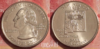 США 25 центов (квотер) 2008 года P, KM# 422, UNC, 262-094